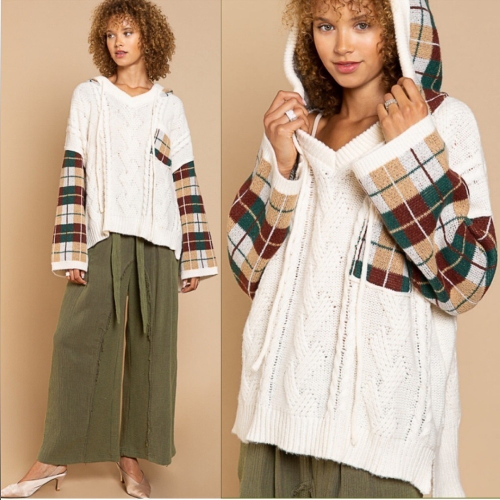 POL Plaid Spliced Hooded Sweater (Size M) BRAND NEW - Picture 5 of 7